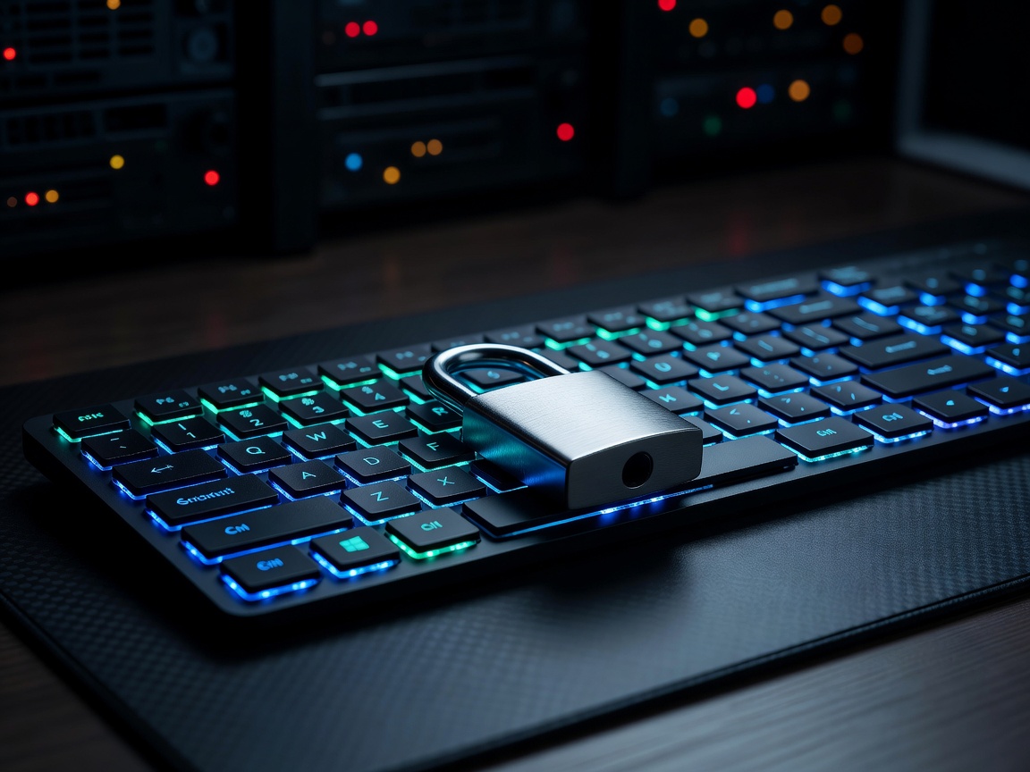 Cybersicherheit und Datenschutzkonzept mit Vorhängeschloss auf einer Computertastatur