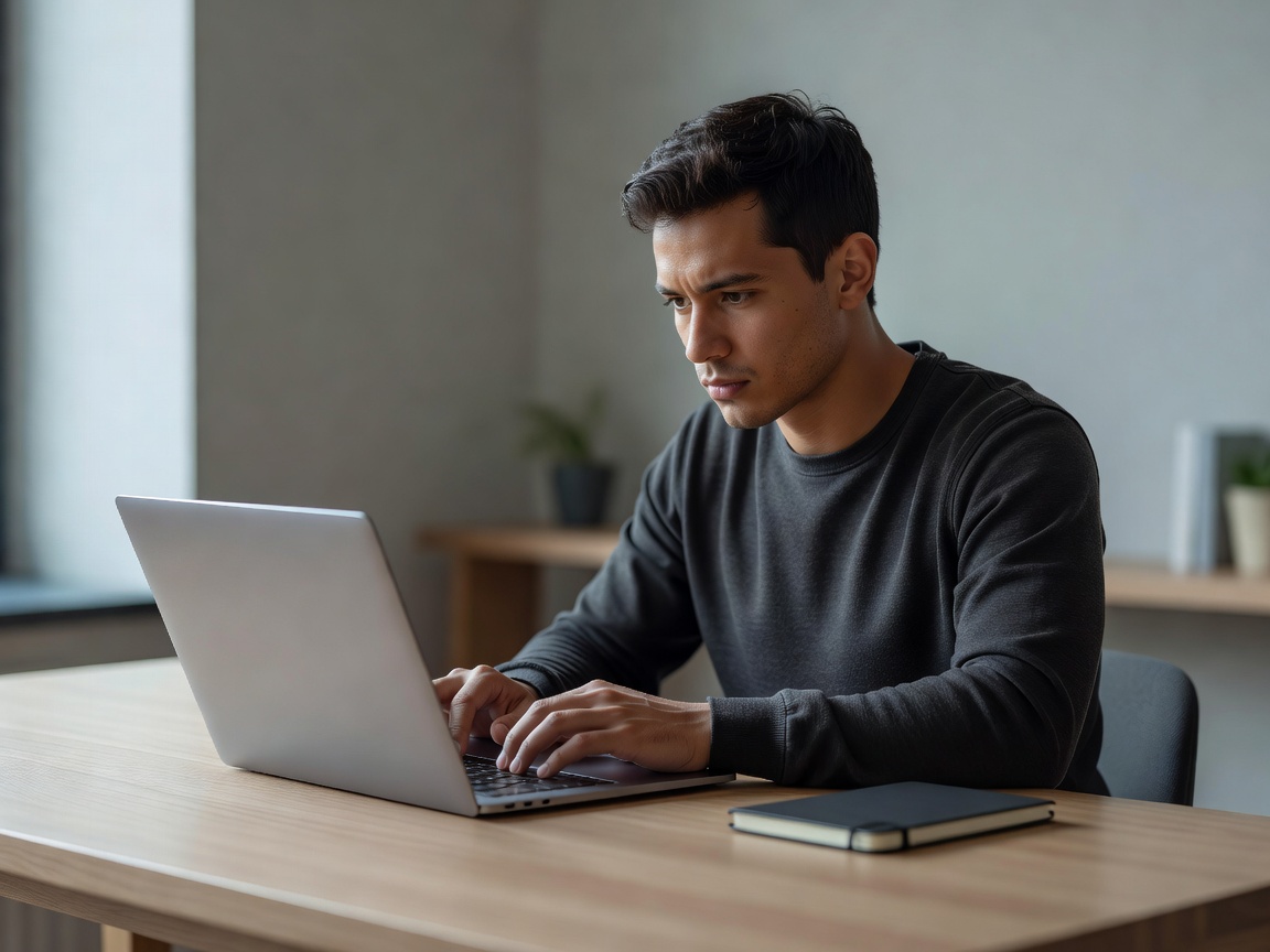 Person tippt am Laptop in fokussierter Umgebung