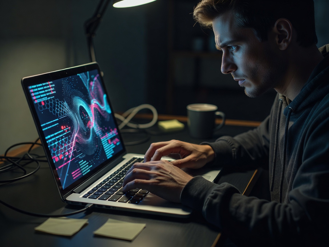 Person tippt auf einem Laptop, um eine blockierte digitale Umgebung zu konfigurieren